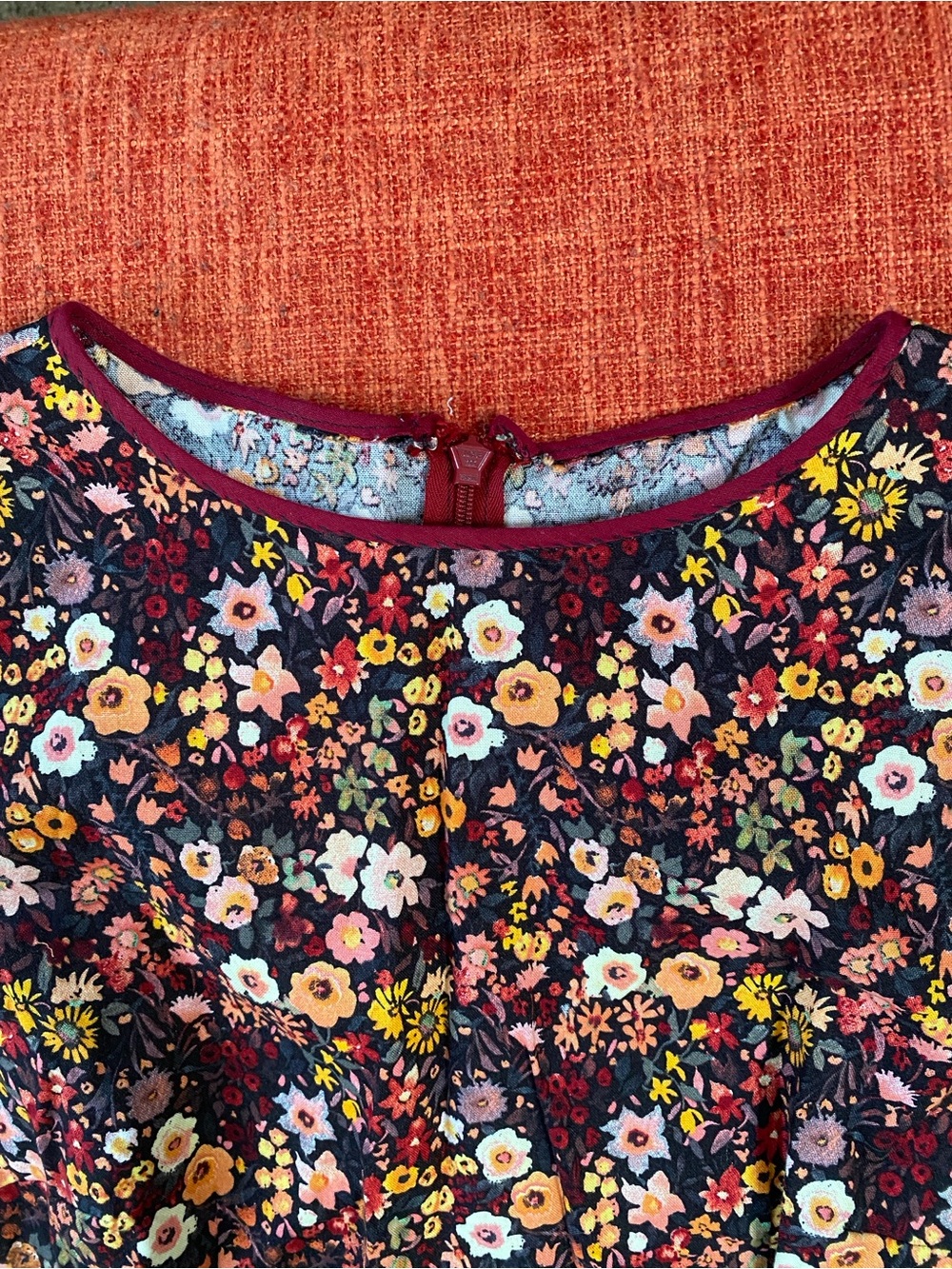 Handmade Cotton Dark Floral Print Ruffle Trim Dress - Picture 9 of 16